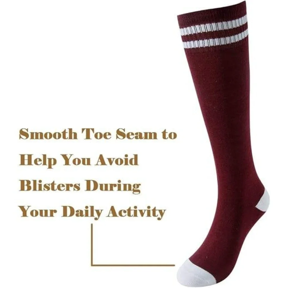 Kids Knee High Socks School‎ Uniform Sport Stripe Cuff Burgundy White 6-10YR